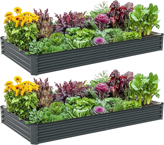 2PCS 8x4x1FT Galvanized Raised Garden Bed Kit, Galvanized Planter Raised Garden Boxes Outdoor, Large Metal Raised Garden Beds for Vegetables-Grey