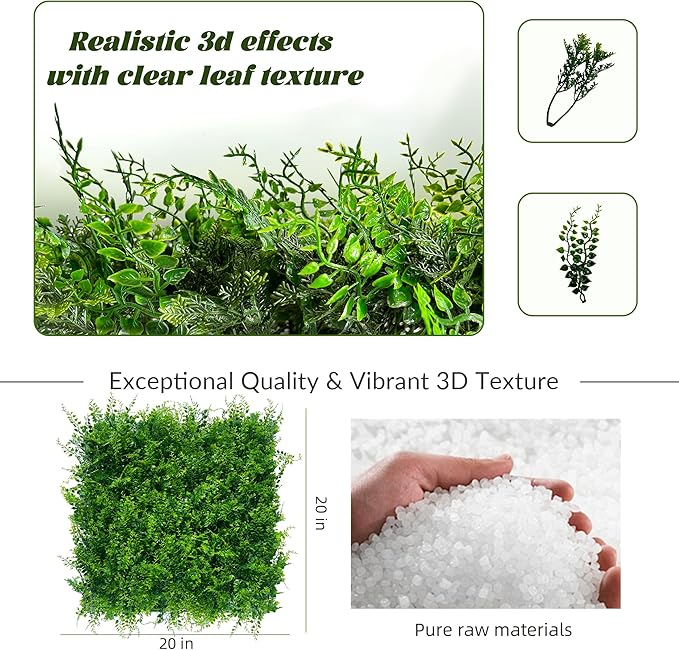 DOPGIB Greenery Faux Grass Wall Backdrop: 20"x20" (4P) UV-Anti Artificial Green Boxwood Panel for Patio Balcony Privacy & Ivy Fence Covering Privacy, Garden, Backyard Wall Backdrop Decor