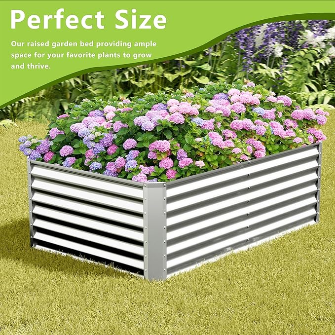 4x2x2FT Galvanized Raised Garden Bed Kit, Galvanized Planter Raised Garden Boxes Outdoor, Large Metal Raised Garden Beds for Vegetables-Silver