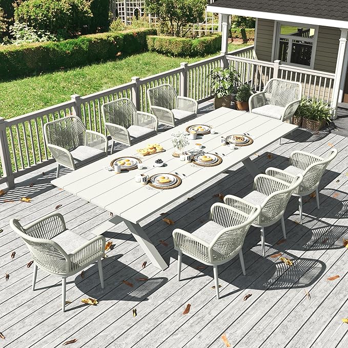 LayinSun Outdoor Dining Set for 8, 9 Pieces Patio Furniture Sets with Aluminum Dining Table and Rope Weave Chairs