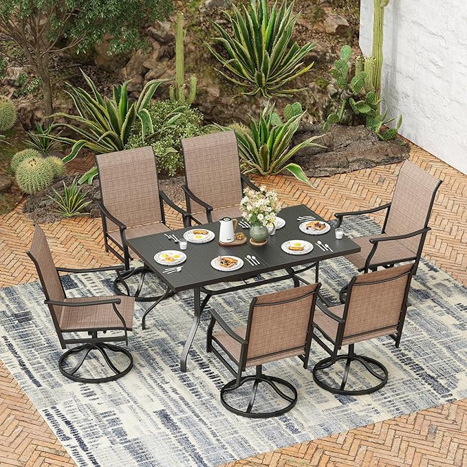 Soohow Swivel Outdoor Dining Chairs Set of 6, Patio Swivel Dining Chair with Textilene Fabric, Outdoor Metal Armchair All Weather Resistant, Ergonomic Comfort, Perfect for Patio, Backyard, Balcony