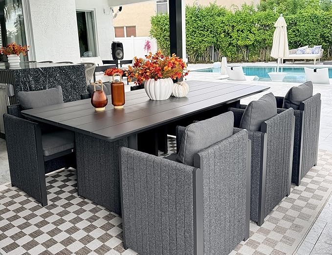 PURPLE LEAF Patio Dining Chair All-Weather Modern Outdoor Aluminum Dining Chair with Olefin Cushions Pillows for Garden Backyard Kitchen Grey