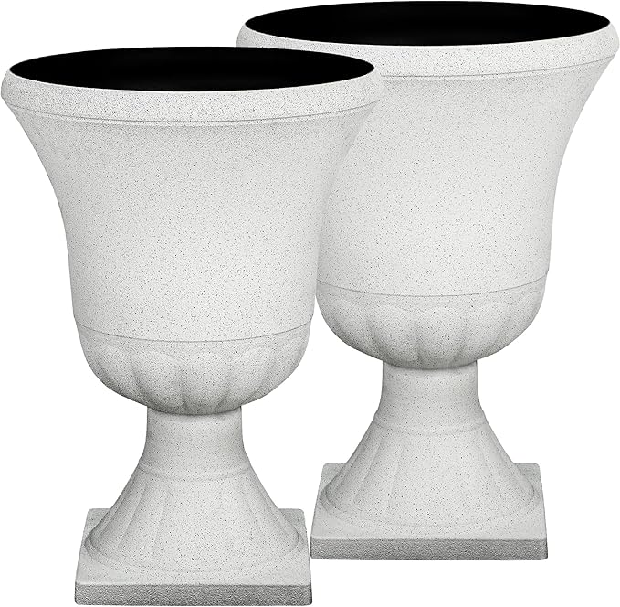 Ultym 22" H Urn Tall Planters, 2-Pack Large Flower Pots for Indoor Outdoor Use, Elegant White Terrazzo Weather-Resistant Pot Containers for Garden Patio Yard Balcony Entryway or Home Décor, KD Base