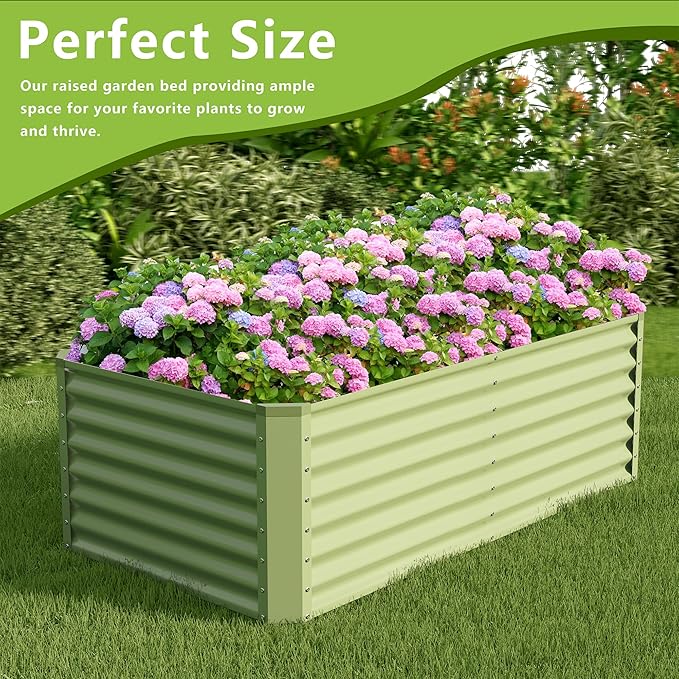 6x3x2FT Galvanized Raised Garden Bed Kit, Galvanized Planter Raised Garden Boxes Outdoor, Large Metal Raised Garden Beds for Vegetables-Green