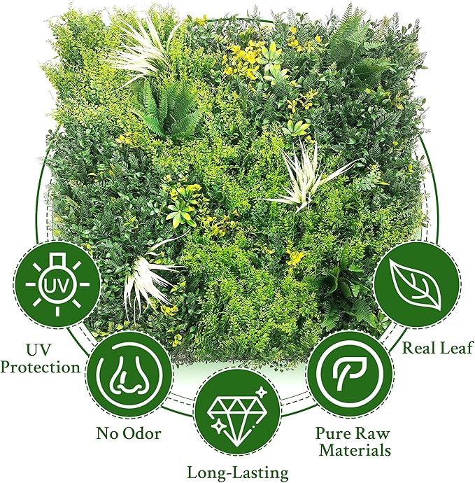 ODTORY Artificial Grass Wall Boxwood Panels: 40" x 40" (11.5 sqft) Greenery Ivy Privacy Fence Faux Backdrop with UV Protection Vine Leaf Hedge for Garden Covering Privacy, Home Decor