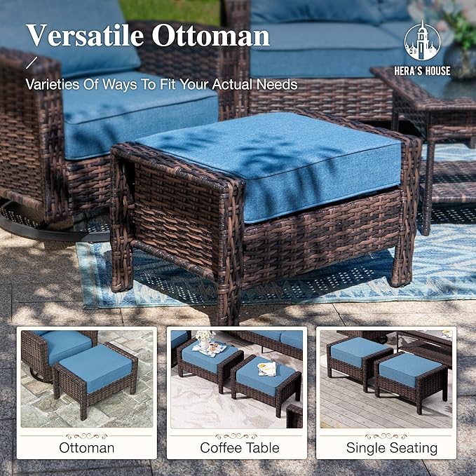HERA'S HOUSE High Back Patio Furniture Set with Swivel Chairs, All Weather Outdoor Wicker Sofa Set, 6 Pieces Patio Conversation Sets with 5.5" Comfy Cushions for Lawn Deck Backyard, Navy Blue