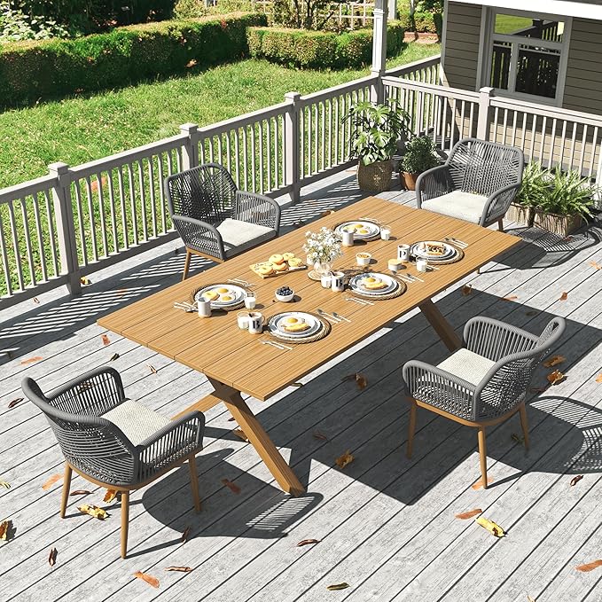 LayinSun Outdoor Dining Set for 4, 5 Pieces Patio Furniture Sets with Aluminum Dining Table and Rope Weave Chairs