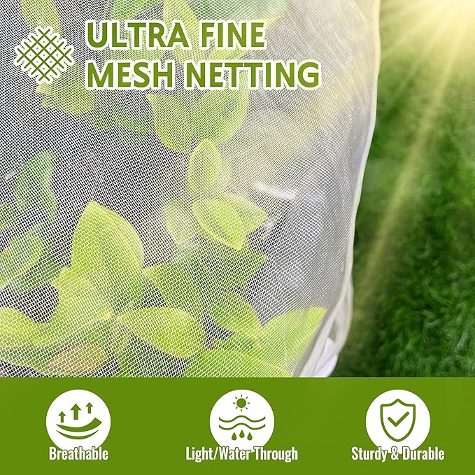 2 Pack Fruit Tree Netting Bags with Zipper and Drawstring, 4 x 5ft Ultra Fine Mesh Garden Netting Plant Cover, Bird Netting for Blueberry Bushes, Fruit Trees, Flowers (White, 4 x 5 ft)