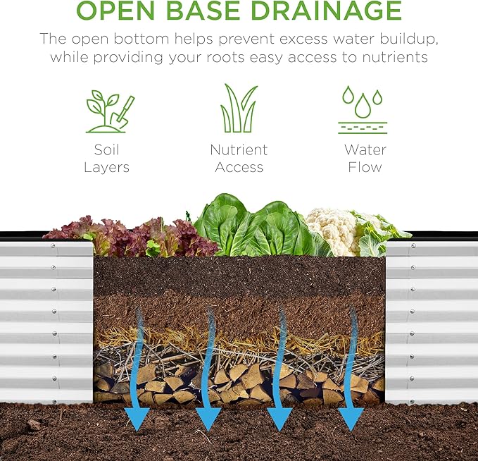 Best Choice Products 8x2x2ft Raised Outdoor Metal Garden Bed, Rectangular Planter Box for Herbs, Flowers, and Deep Root Vegetables w/ 240 Gallon Capacity - White