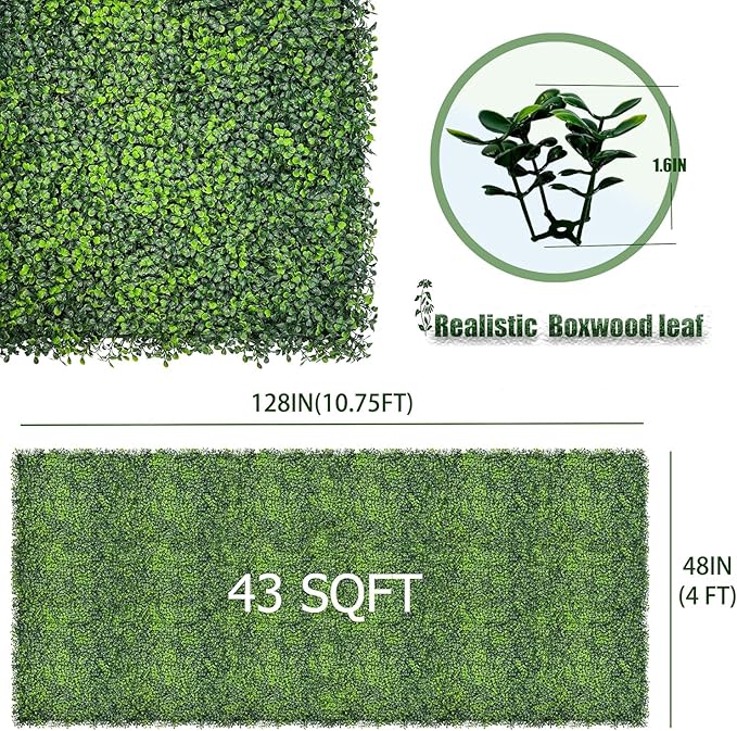 DOPGIB Artificial Ivy Privacy Fence Screen,128"x 48" (43 SQFT) UV-Anti Faux Boxwood Roll Grass Wall Panels for Patio Balcony Privacy, Garden, Backyard Greenery Wall Backdrop Decor