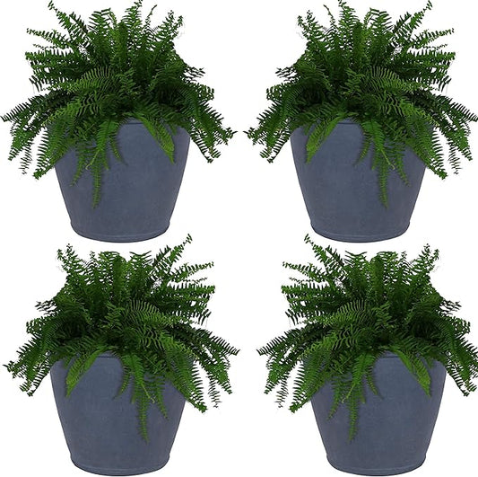 Sunnydaze 24-Inch Anjelica Large Plastic Pot for Plants - Double-Walled Outdoor Polyresin Round Planter Porch Pot with Drillable Drainage Holes - Slate - 4pk