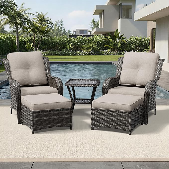 Joyside 5 Piece Wicker Patio Furniture Set, Rattan Patio Chairs with High Back, Deep Seating, Wide Armrest, Thickened Cushions, Outdoor Furniture for Deck, Porch Use