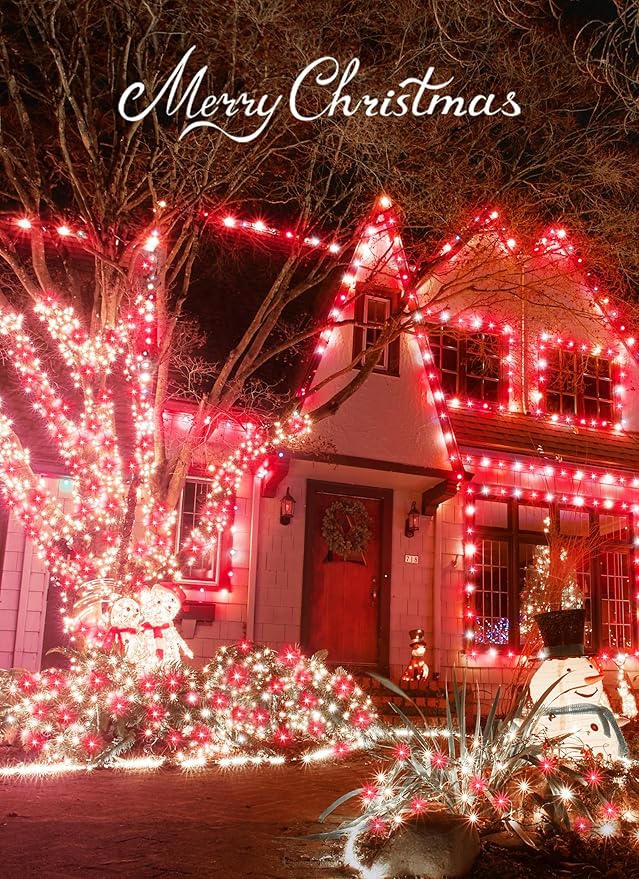 Minetom Christmas String Lights Battery Operated, 2 Pack Total 33FT 100 LED Battery Powered Fairy Lights with Timer, 8 Modes, Waterproof String Lights for Outside Indoor Bedroom Tree, Red & Pure White