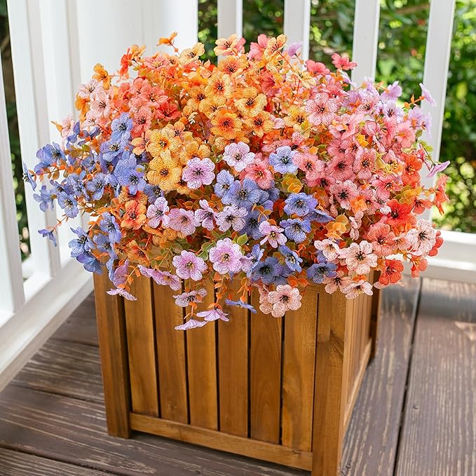 florisso Artificial Fall Flowers Fake Mums for Outdoor Autumn Decoration, 12 Bundles Faux Silk Orange Yellow Mums Daisy Look Real UV Resistant for Outside Home Porch Patio Planter (Fall-6multicolor)