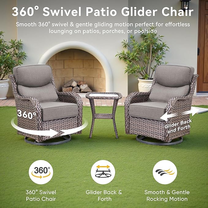 Luxury High Back Outdoor Furniture with 6-Inch Thick Cushions, Patio Furniture Set with Swivel Chairs, 7 PCS Wicker Conversation Set for Porch, Balcony, Deck and Yard