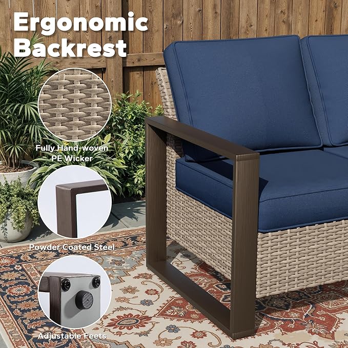 Joyside Outdoor Patio Chairs Set, 4 Pieces Wicker Rattan Chairs with Metal Wide Armrest, Thick Cushions and Deep Seating for Garden, Backyard, Porch, Deck