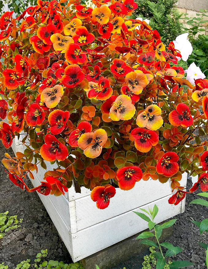 Thinktral Artificial Mums Fall Flowers for Outdoors, 12pcs Fake Mums UV Resistant Outdoor Artificial Plants, Faux Silk Flowers Plants for Porch,Garden, Patio,Window Box Decoration