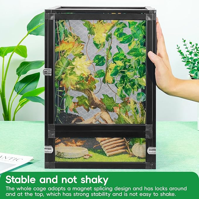 BINANO 13 Gal Detachable and Foldable Reptile Butterfly Cage Terrarium, 360° Observation, Airflow, Interaction in Gecko Tank for Crested Geckos, Leopard Geckos, Chameleons, Bearded Dragons
