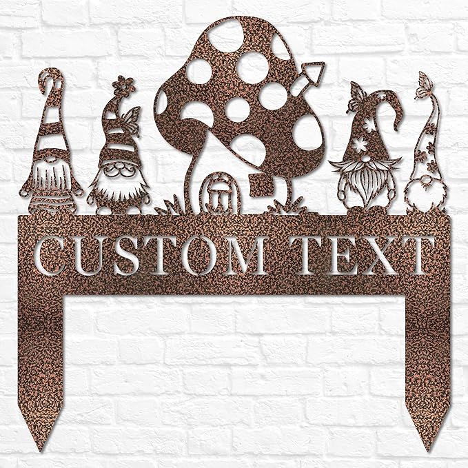 Garden Gnome Yard Stake | Custom Gnome Gifts | Wild Mushroom Yard Art | Gnome Metal Art | Gnome Monogram | Yard Decor | Outdoor Lawn Decor
