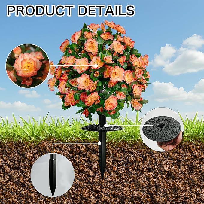 AZXVT Artificial Flowers for Outdoors, Faux Outdoor Plants Fake Plants Topiary Balls Artificial Outdoor Set of 2 with Ground Spike for Home Front Porch Patio Garden Decor (Tangerine)