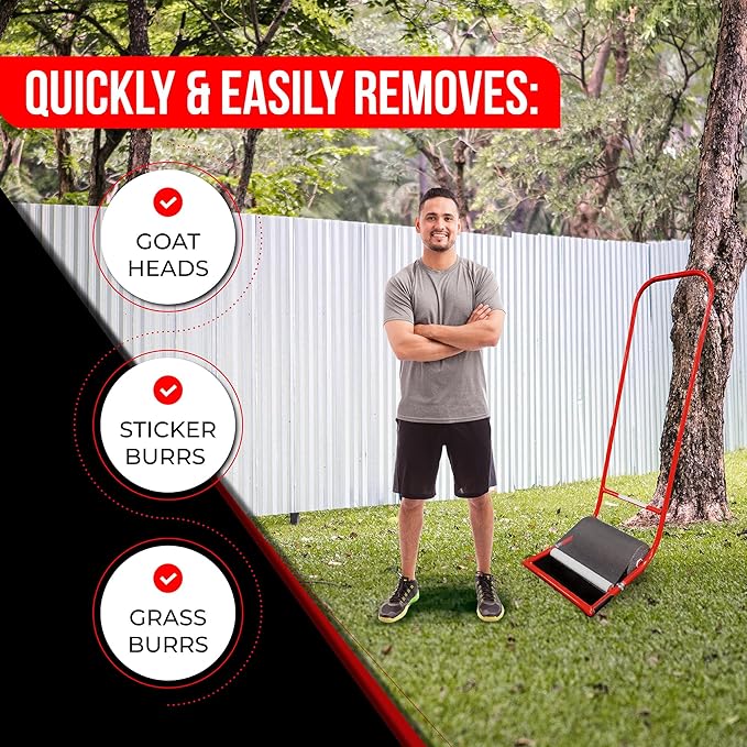 Original Remover Yard Tool Wide for Easy Yard Cleanup - Push Model 1.0 Burr & Sticker Removal - Effortless Goat Head Roller and Picker - Made in USA (12" Classic)