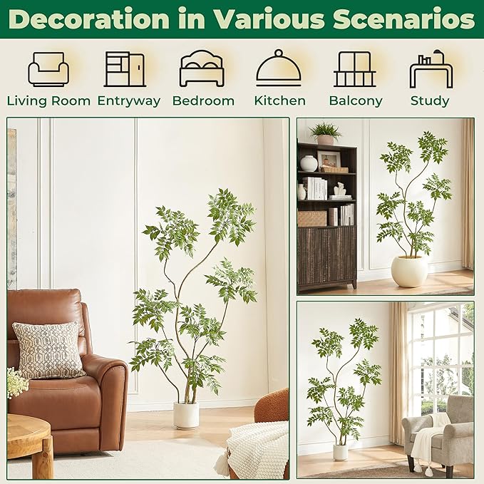 FloraFairy 5.5FT Artificial Sumac Tree with White Pot, Tall Faux Plants Indoor, Large Fake Tree with Nearly Natural Silk Plant (Real Touch), for Home, Office, Living Room, Patio, Lobby Decor