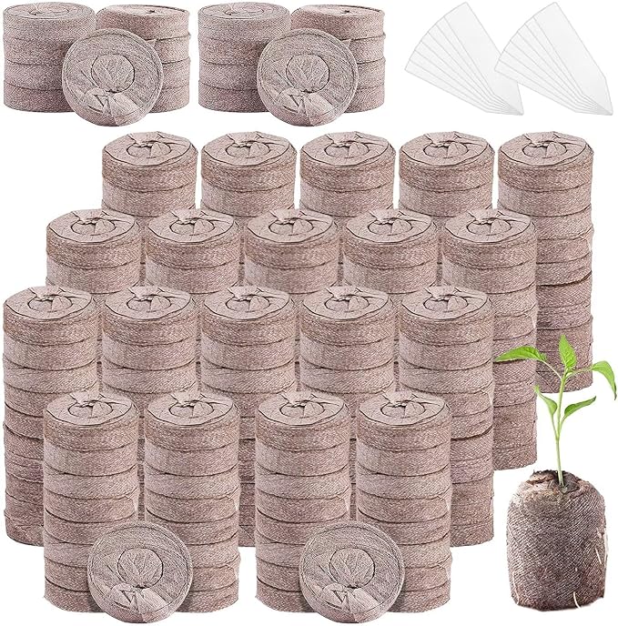200 Pcs Peat Pellets - 30mm Seeds Starting Plugs, Compressed Coconut Fiber Soil Block, Plant Pods Bulk for Seedling Planting Herb Flower Vegetables