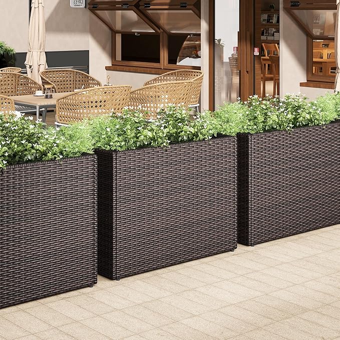 HAPPYGRILL 24" Tall Raised Garden Bed, All-Weather Elevated Planter Box with Removable Liner, Indoor Outdoor Decorative Garden Planter for Front Porch Patio Backyard Balcony (2)
