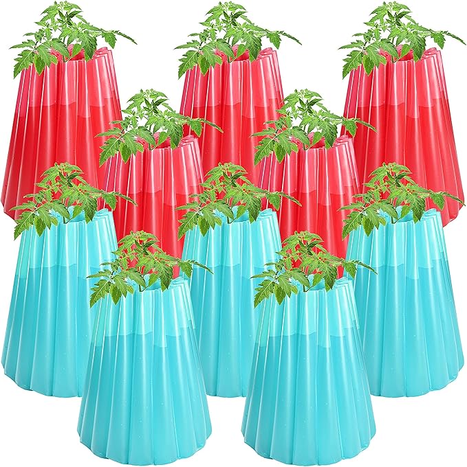 Adnee 10 Pack Water Filled Plant Protectors-19 x 17 Inch Reusable Wall of Water Plant Covers for Tomato Plants-Red Blue Early Season Insulating Plant Protective Cover for Outdoor Winter Freeze