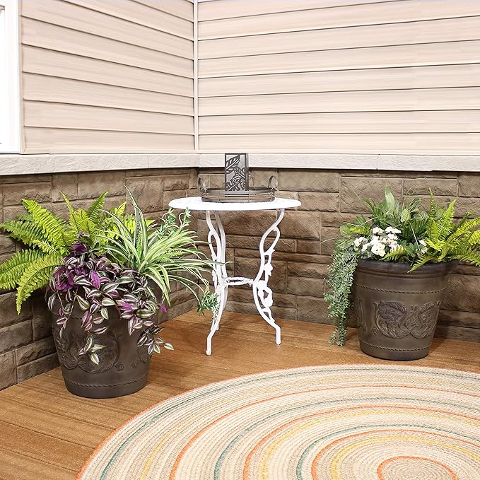 Sunnydaze 19.5-Inch Arabella Large Plant Pot - Polyresin Round Outdoor Planter with Drillable Drainage Holes - 4 Pack - Sable