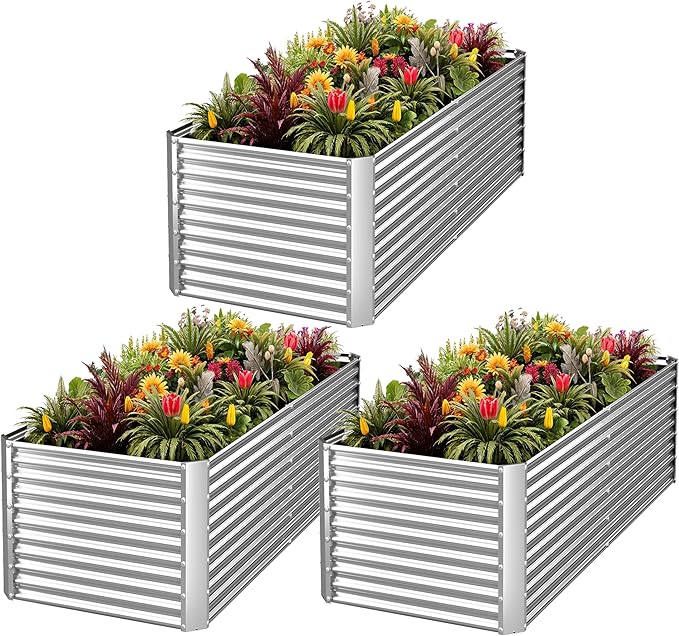 3 Pack Tall 4x2FT Corrugated Galvanized Steel Raised Garden Bed Outdoor, Metal Above Ground Garden Bed for Vegetables and Flowers, Rectangle Raised Beds for Gardening