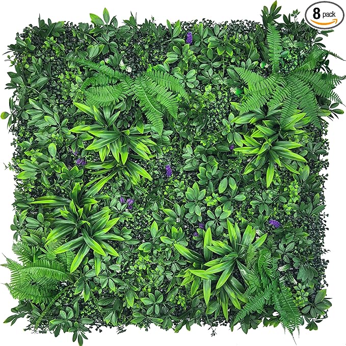 ODTORY Artificial Greenery Wall Panels: 20''x 20'' 8P UV-Anti Faux Greennery Grass Wall Privacy Backdrop Fence Screen for Garden Fence Covering Privacy, Outdoor Indoor Home Decor