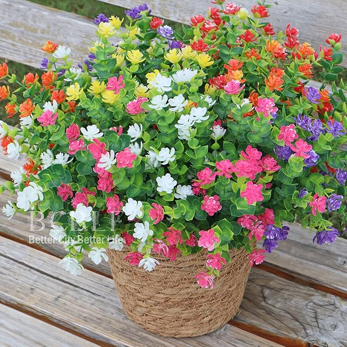 BCBLF Not-Fading 6 Color Mixing Artificial Flowers, 12 Bundles Realistic Faux Plants for Indoor & Outdoor Décor Weatherproof PE Fake Plants for Porch Patio Garden and Home Decoration