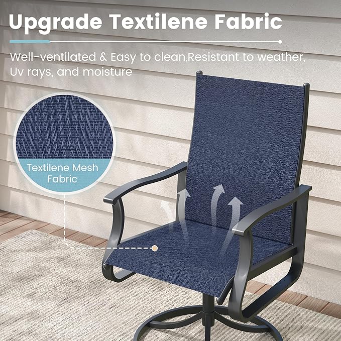 Patio Swivel Chairs Set of 4, Outdoor Dining Chairs with High Back, 360° Swivel Rocker Chair in All-Weather Textilene & Metal Frame for Garden, Porch, Backyard, Balcony(Navy)
