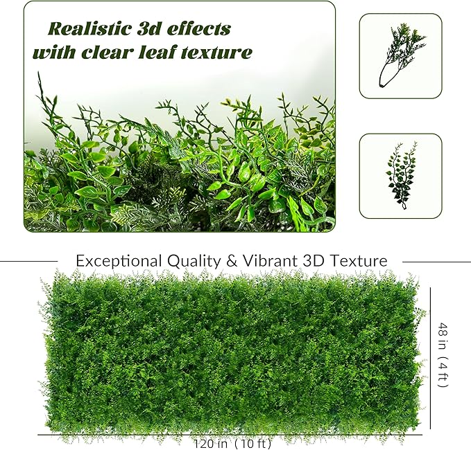 DOPGIB Greenery Faux Grass Wall Backdrop: 48"x120" (40 SQFT) UV-Anti Artificial Green Boxwood Panel for Patio Balcony Privacy & Ivy Fence Covering Privacy, Garden, Backyard Wall Backdrop Decor