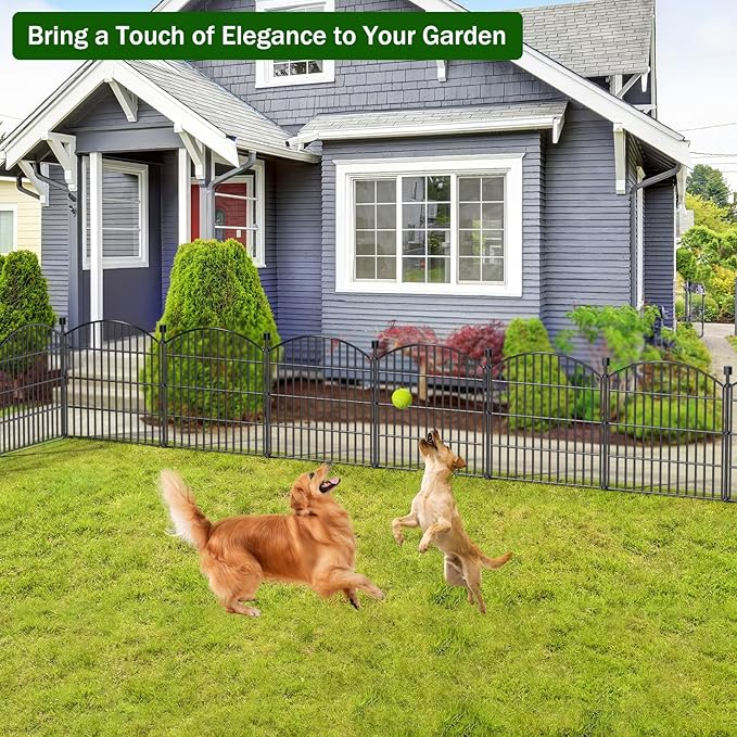 No Dig Decorative Garden Fence Animal Barrier - 5 Panels - 24 in (H) x 10 ft (L) - Dog Fence Outdoor for Yard, Rabbits and Small Pets - Tall Rustproof Metal Wire Fencing Border for Garden and Patio