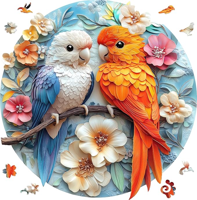 Qiuenisray Wooden Puzzles for Adults 500 Pieces, Parrots Flower Christmas Jigsaw Puzzles, Beautiful Puzzle, Royal Unique Shape Animal Adult Puzzles, Wood Gift for Family Game 16.5 x 16.9 in