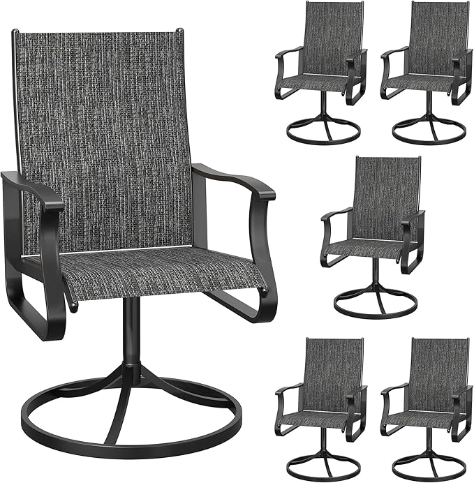 Patio Swivel Chairs Set of 6, Outdoor Dining Chairs with High Back, 360° Swivel Rocker Chair in All-Weather Textilene & Metal Frame for Garden, Porch, Backyard, Balcony(Dark Grey)
