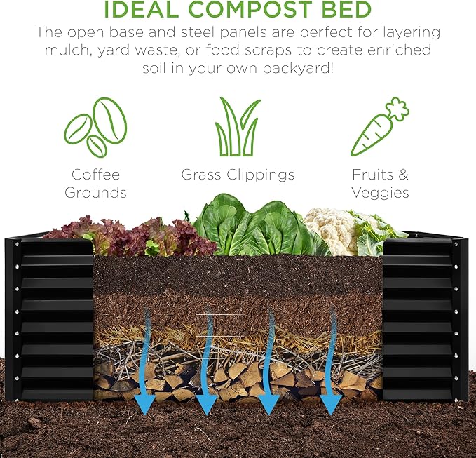 Best Choice Products 6x3x2ft Outdoor Metal Raised Garden Bed, Deep Root Box Planter for Vegetables, Flowers, Herbs, and Succulents w/ 269 Gallon Capacity - Black