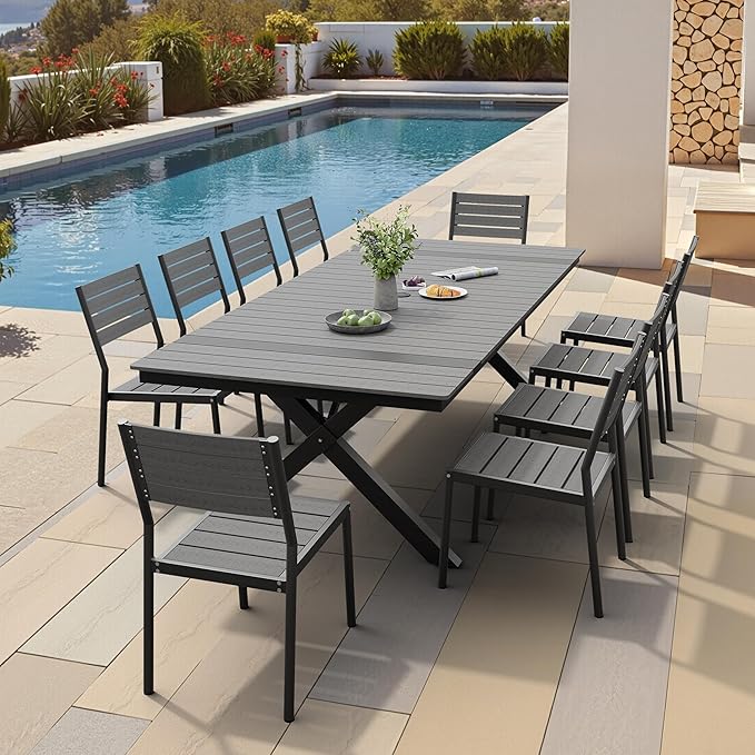 Pellebant Aluminum Outdoor Dining Chairs Set of 2, Stackable Patio Chairs with Armless, All-Weather for Garden, Lawn, Deck, Porch and Yard, Grey