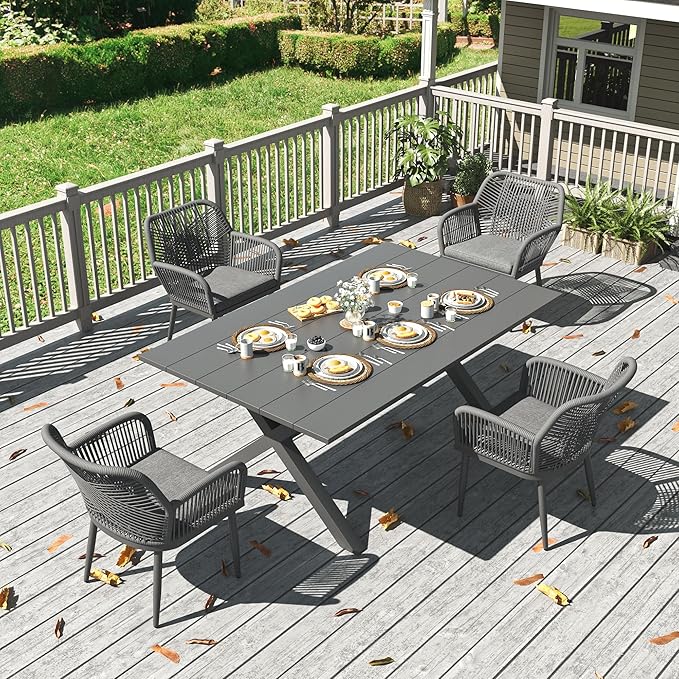 LayinSun Outdoor Dining Set for 4, 5 Pieces Patio Furniture Sets with Aluminum Dining Table and Rope Weave Chairs