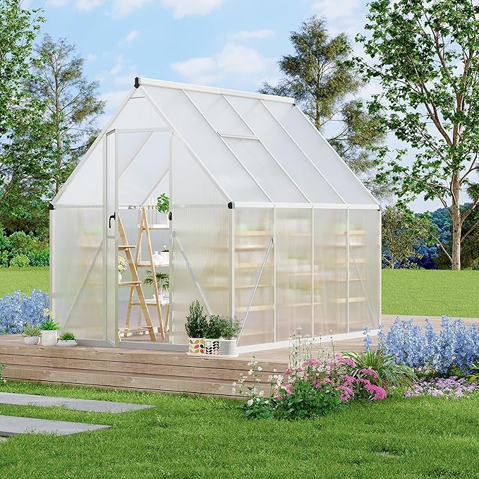 6X7 ft Polycarbonate Greenhouse with Aluminum Frame, Polycarbonate Greenhouse for Outdoors, Greenhouses with Ventilation, Aluminum Large Walk-in Greenhouses for Outside