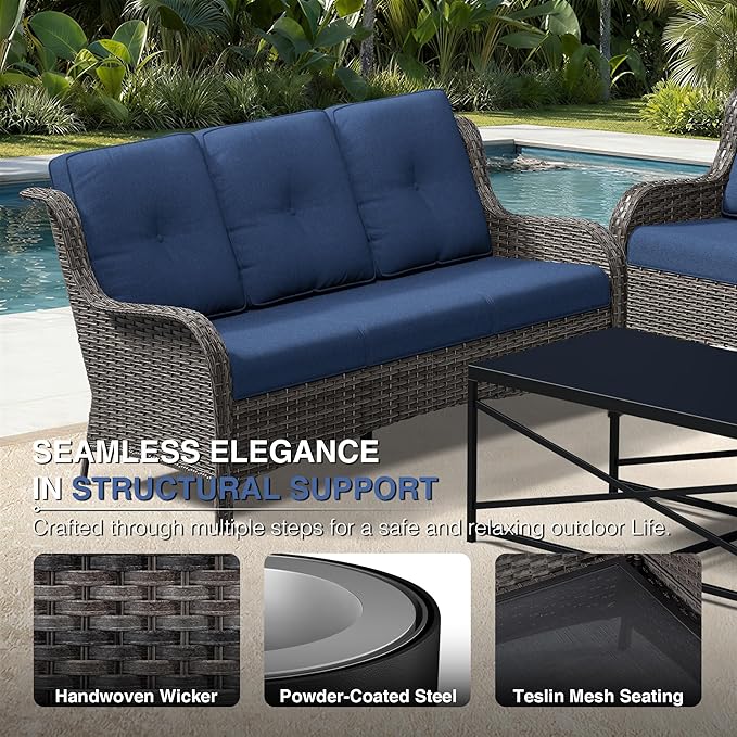 Joyside 8 Piece Wicker Patio Furniture Set, Outdoor Swivel Rocker Patio Chairs with High Back, Deep Seating, Wide Armrest, Thickened Cushions, Outdoor Furniture for Deck, Porch Use