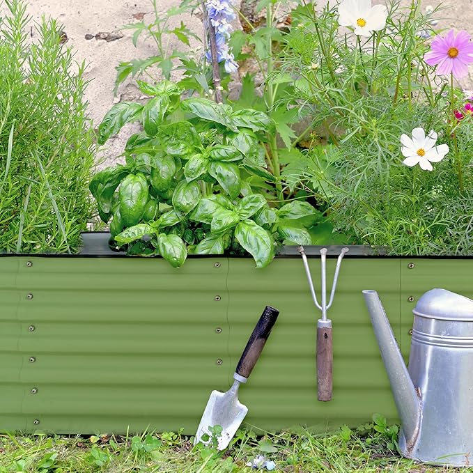VASGOR 17" Tall Metal Raised Garden Bed, 9-in-1 Modular Design, 8ft x 2ft Aluzinc Planter Box for Vegetables, Herbs & Flowers, Heavy-Duty Anti-Rust Open-Bottom Raised Beds for Gardening (Olive Green)