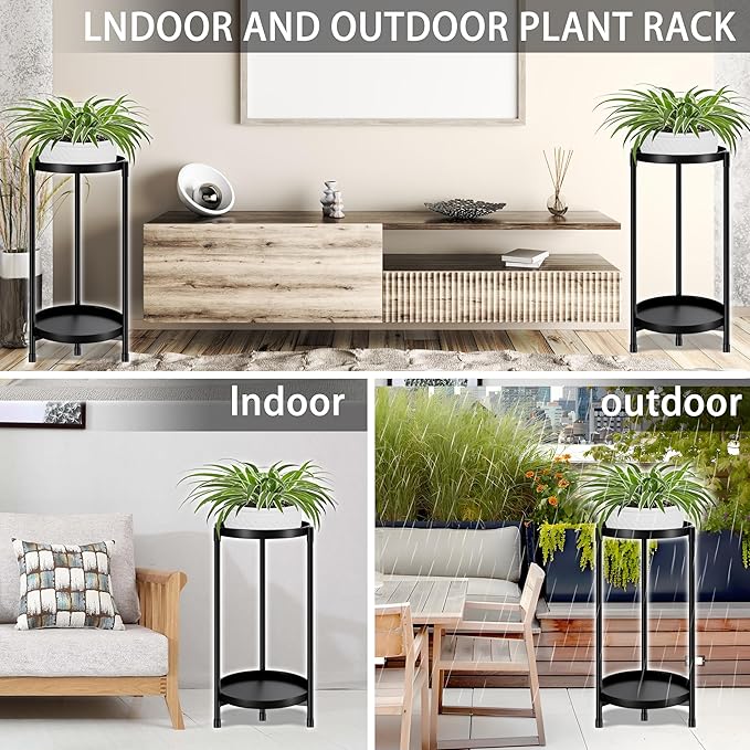 Atpddpey Plant Stand indoor outdoor - 2 Tier black Tall Metal Flower Pot Holder Potted Display Rack - Heavy Duty Corner Plant Shelf for Patio Garden Balcony Living Room Bedroom