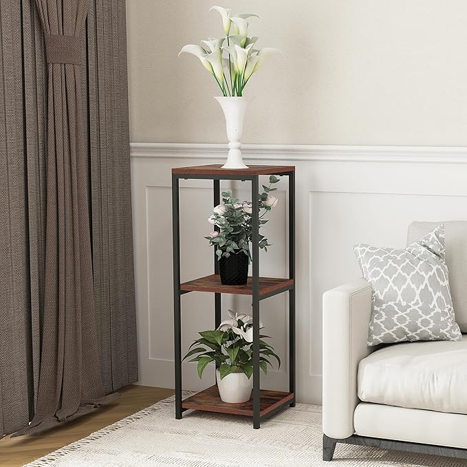 CASIMR Plant Stand for Indoor, Tall Metal Shelf with Square Wooden Board, 3 Tier Display Rack for Multiple Plants, 32 Inch Tiered Flower Pot Holder for Corner Living Room Balcony Garden Patio