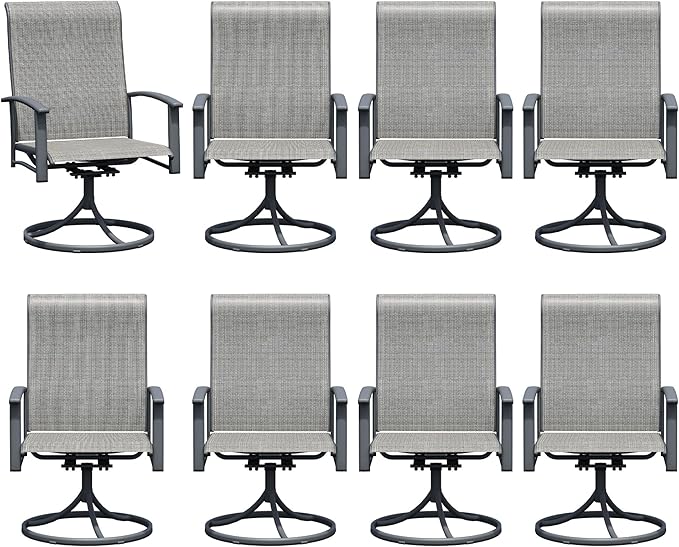 Outdoor Swivel Dining Chair Set of 8, All Weather Patio Dining Chair with Textilene High Back and Metal Frame for Backyard, Lawn Garde and Deck, Grey