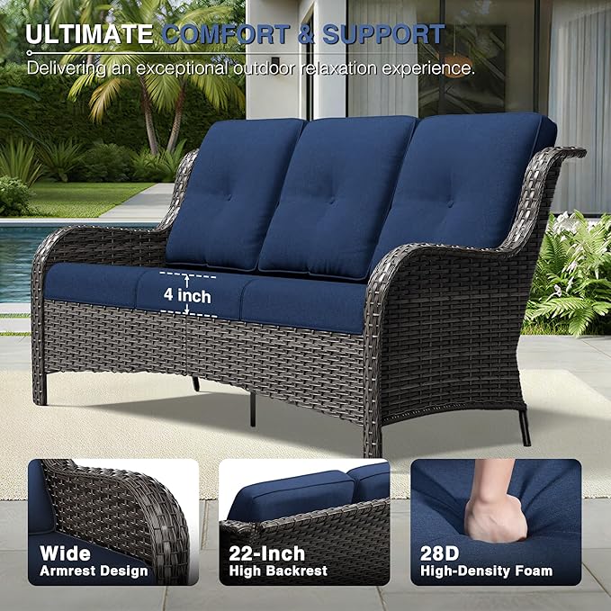 Joyside 8 Piece Wicker Patio Furniture Set, Outdoor Swivel Rocker Patio Chairs with High Back, Deep Seating, Wide Armrest, Thickened Cushions, Outdoor Furniture for Deck, Porch Use