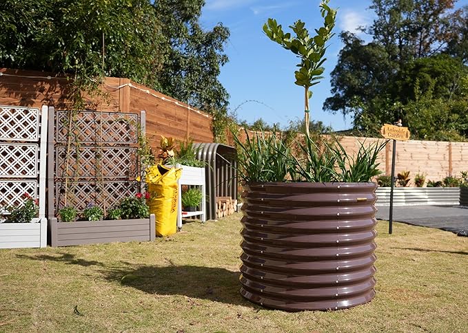 A ANLEOLIFE 6-Piece 30 Inch Extra Tall Galvanized Raised Garden Beds Kit, Large Oval & Round Metal Planters – Ideal for Backyard Vegetables Flowers Herbs, CaféBronze