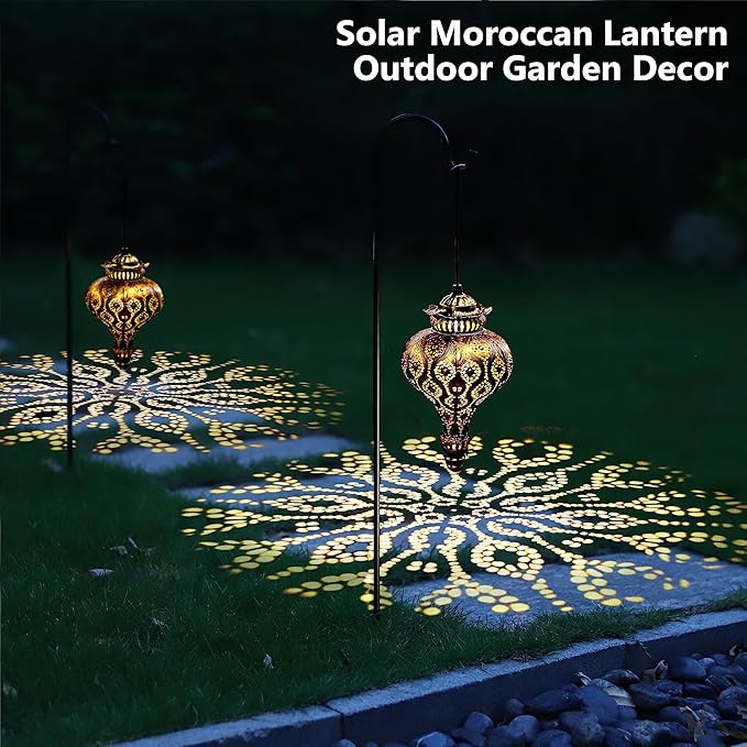Solar Moroccan Lantern Outdoor Garden Decor(2 Pack) Solar Lanterns Outdoor Waterproof, Lanterns Decorative Outdoor Lights for Patio Pathway Yard Porch Backyard.